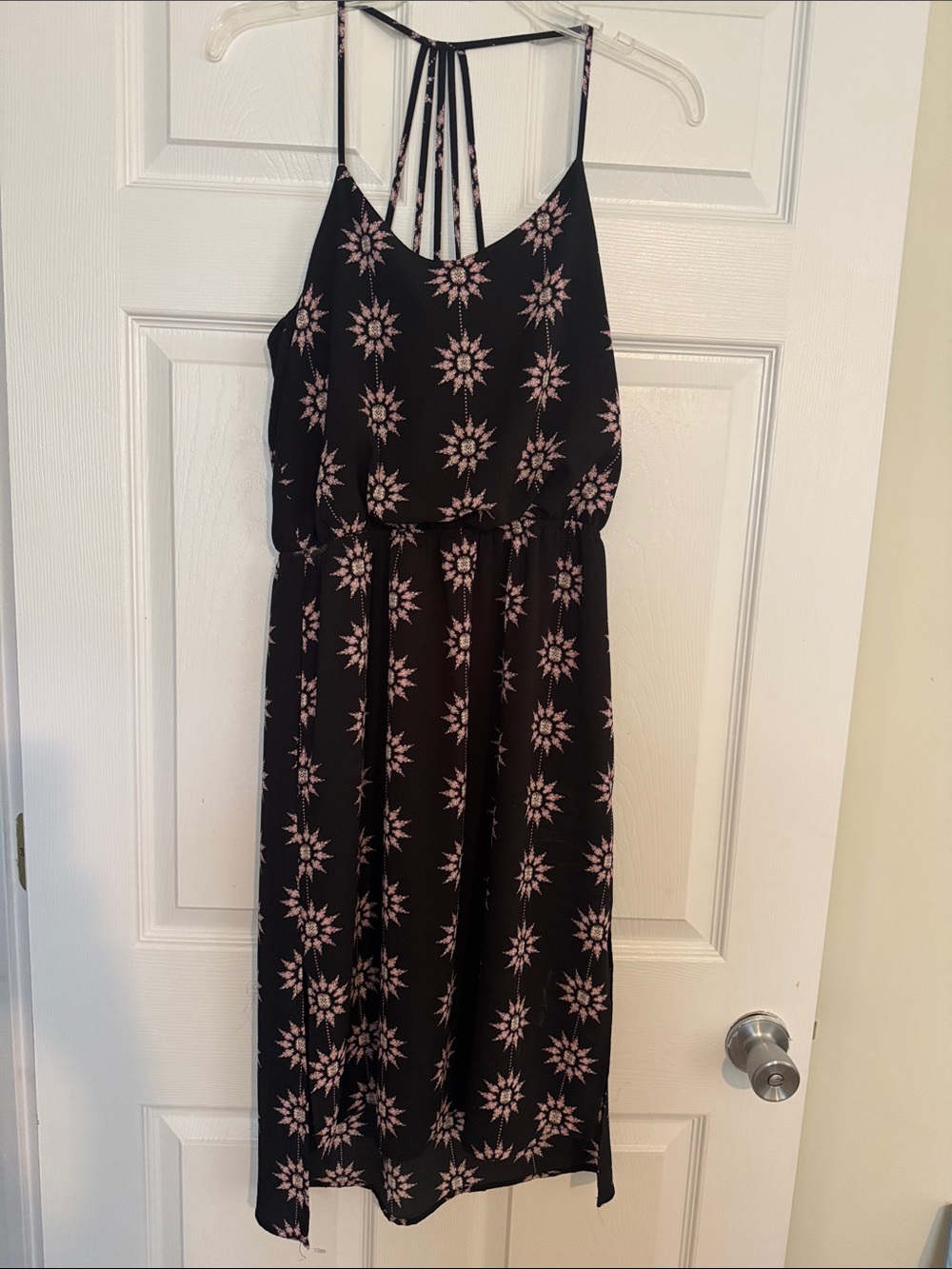 MIMI CHICA Black Midi Dress with Pink Floral Star Print